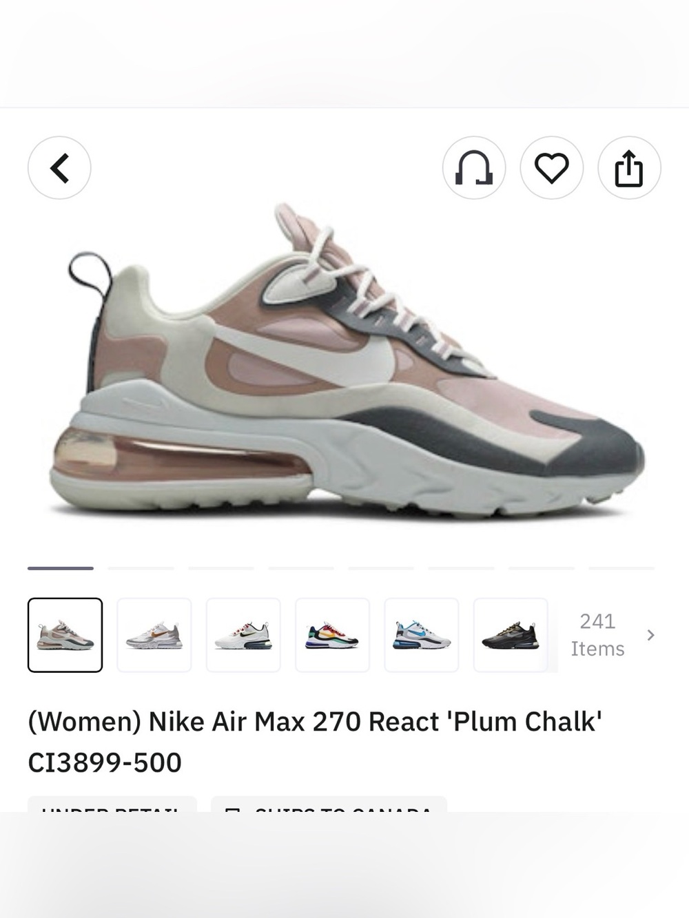 Nike Air Max 270 React Sneakers - Plum Chalk